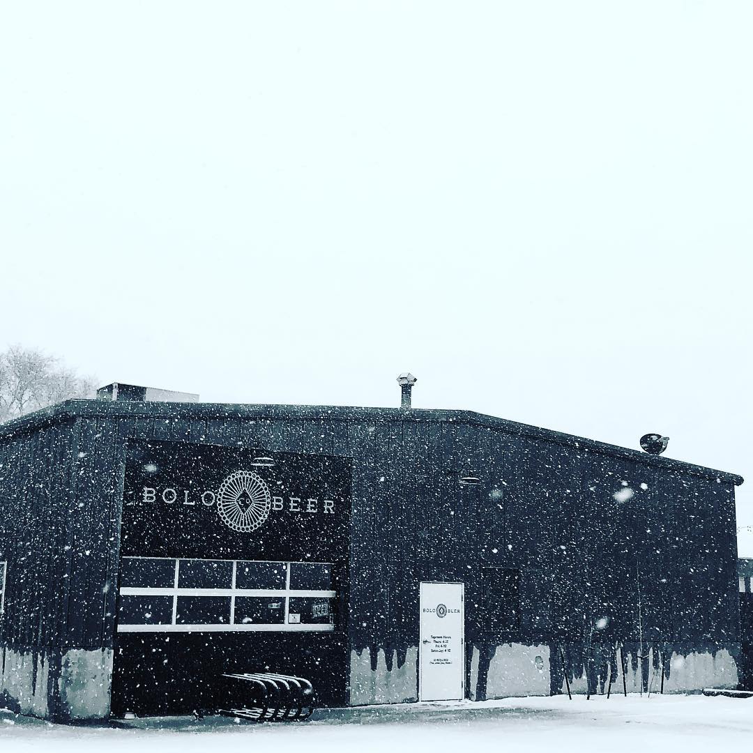 Snowy exterior of Bolo Beer Co.