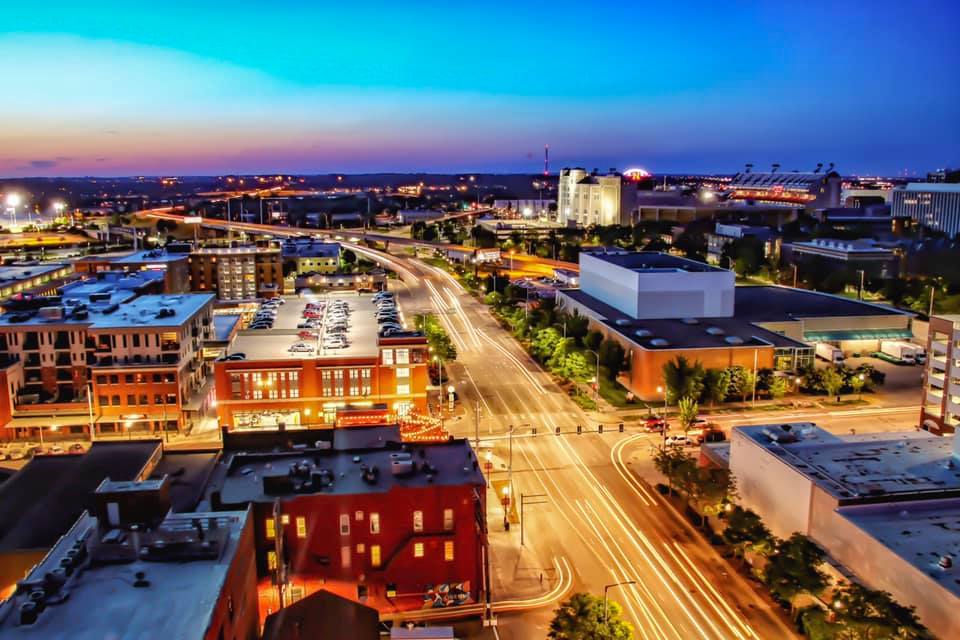 Downtown Lincoln at dusk