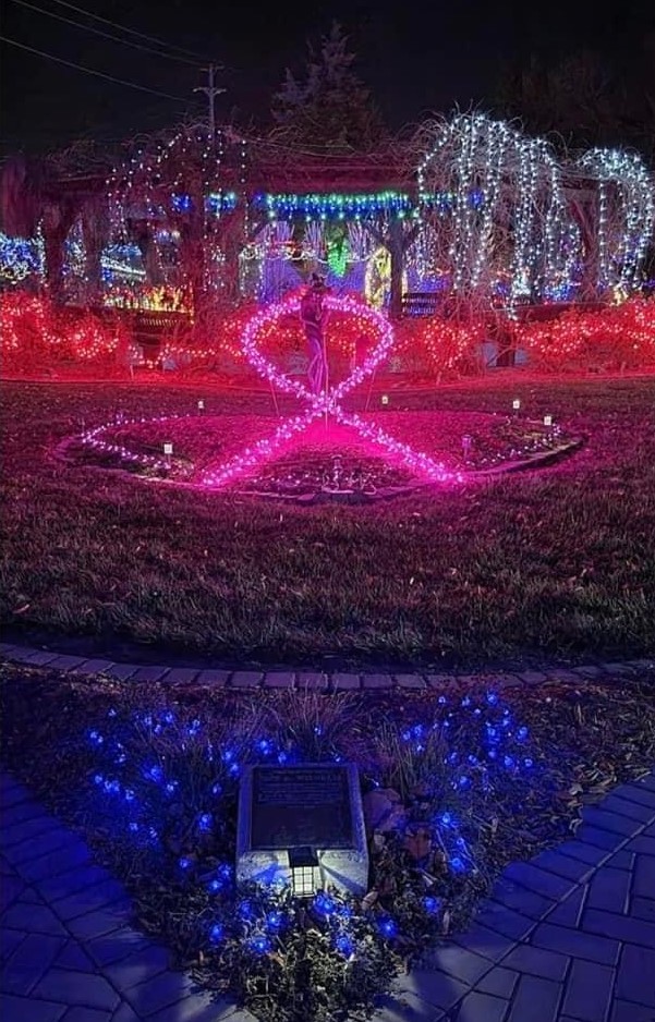 Holiday display at Southeast Nebraska Cancer Memorial Garden.