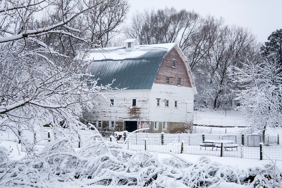Snowy Barn north of Omaha