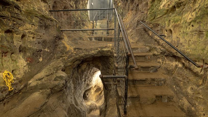 Tunnels and stairwells in Robber's Cave in Lincoln.
