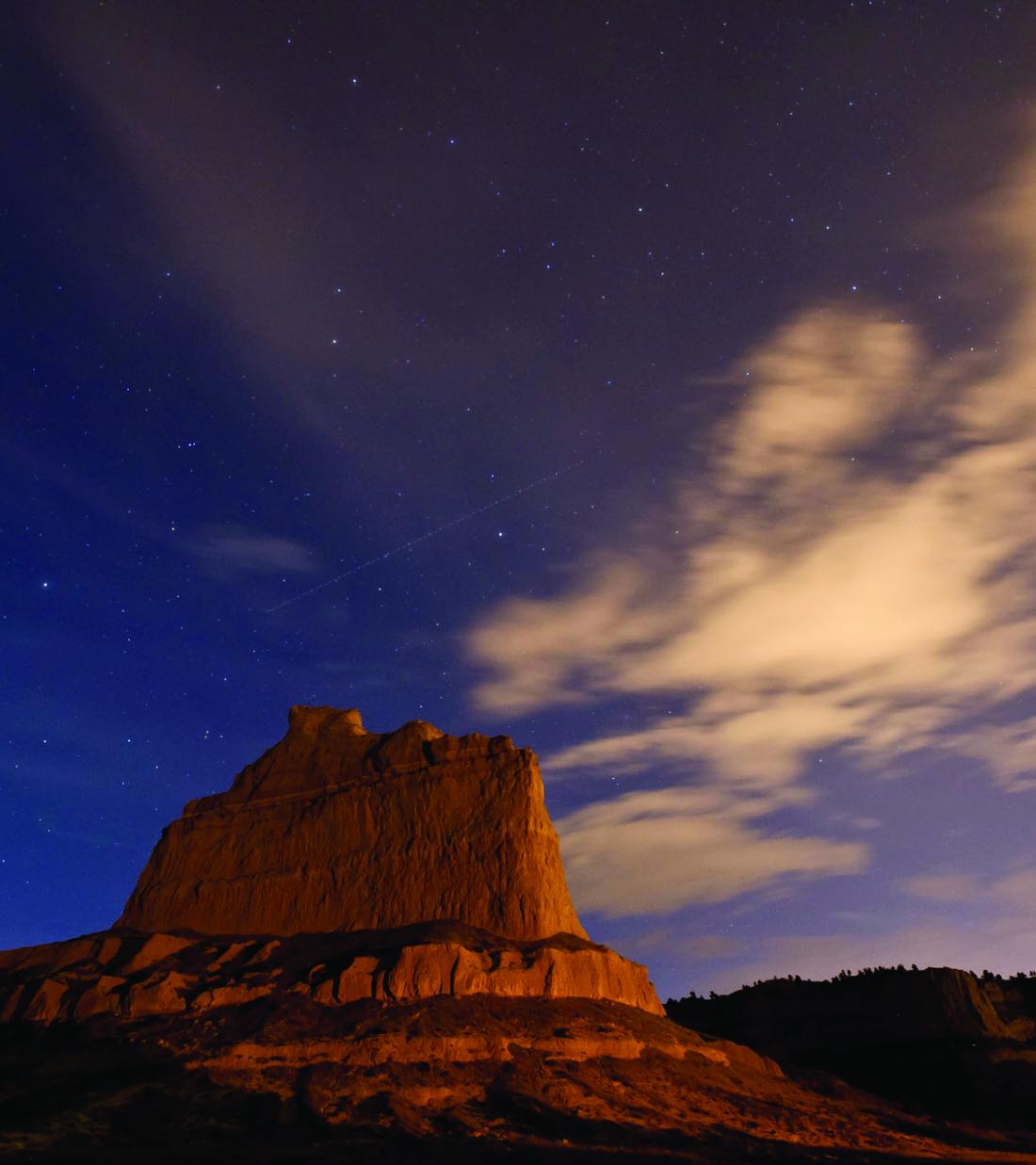 Scotts Bluff National Monument at dusk.