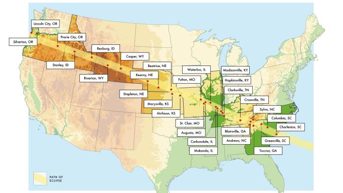 map of the total solar eclipse across the US